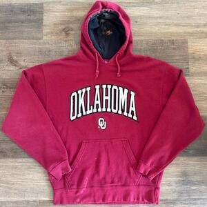 VTG Distressed J America University of Oklahoma Collegiate Hoodie Sweatshirt Red